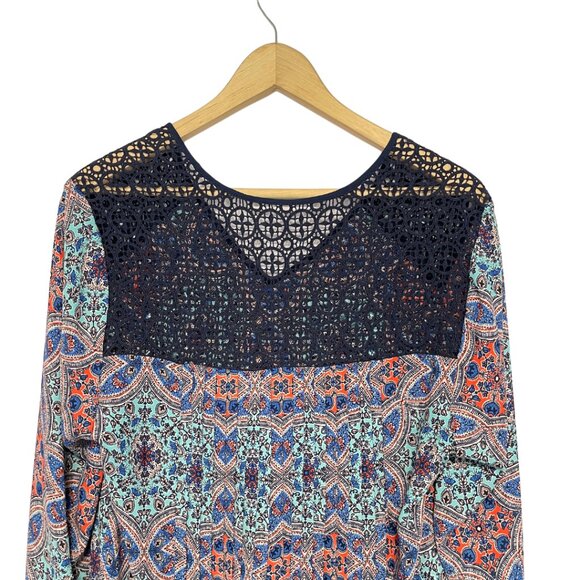 Daniel Rainn DR2 Crochet Tunic Top Womens Size L Blue High Low Pleated Blouse - Picture 5 of 13